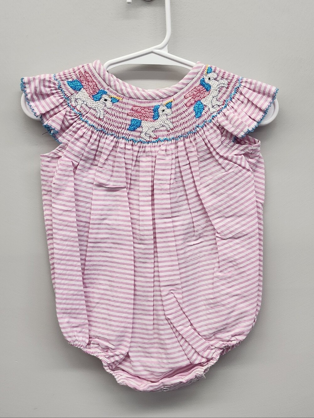 Southern Sunshine Smocked Unicorn Bubble Romper – 3M